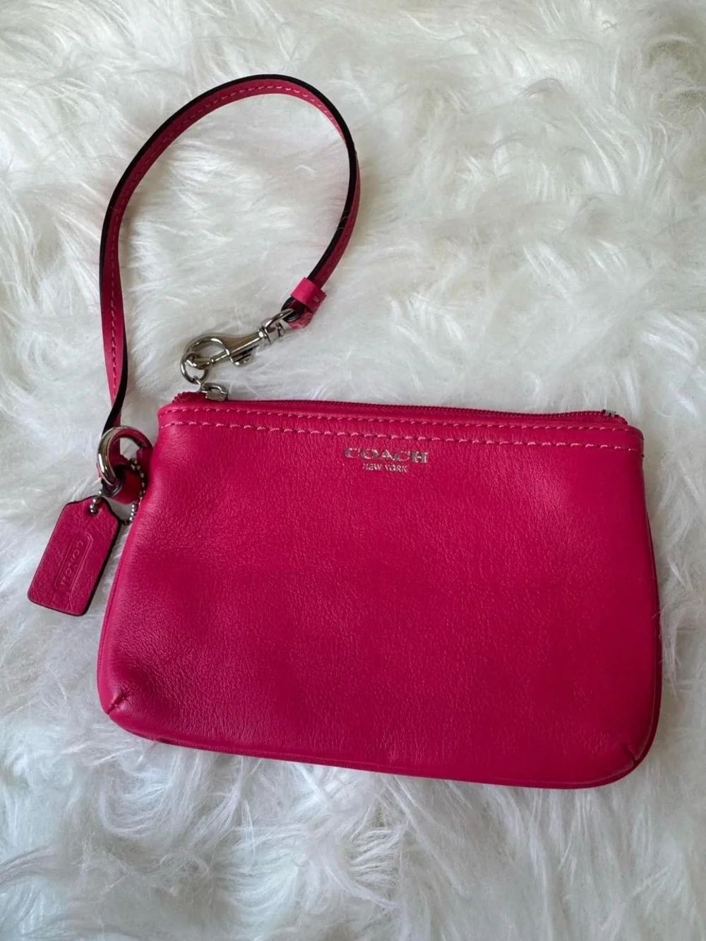 Coach Bright Pink Leather Wristlet with Detachable Strap